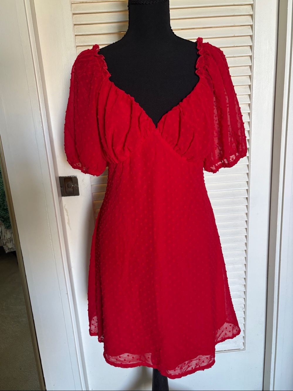 Missguided Red Puff Sleeve V-Neck Mini Dress